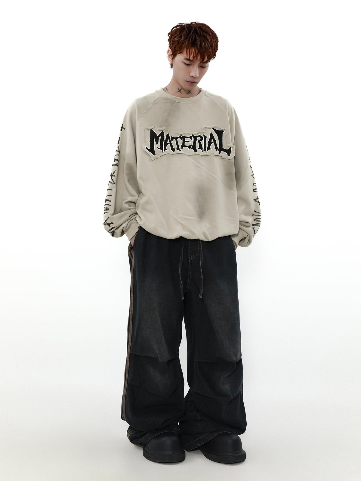 ACID WASHED INITIAL SWEATER