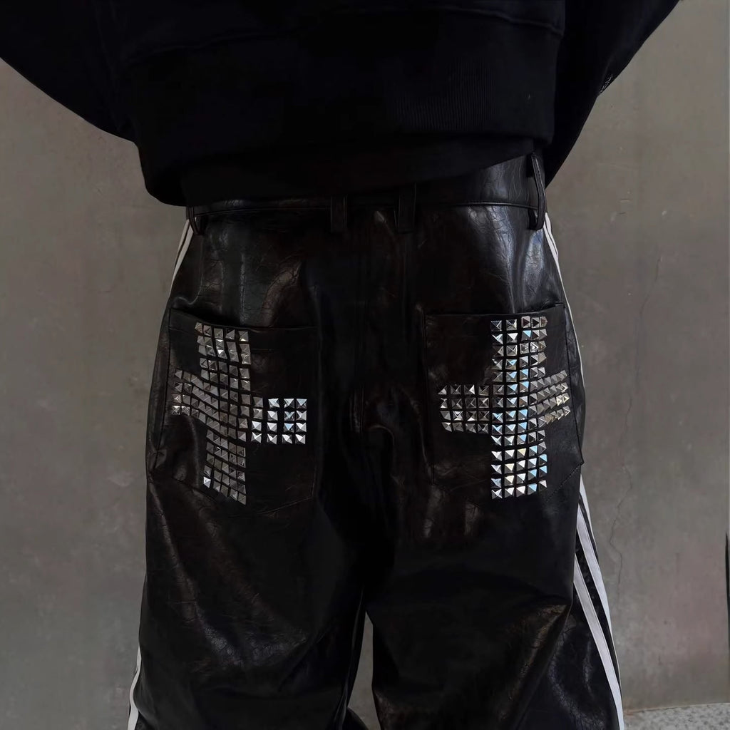 LEATHER STUD WIDE PANTS