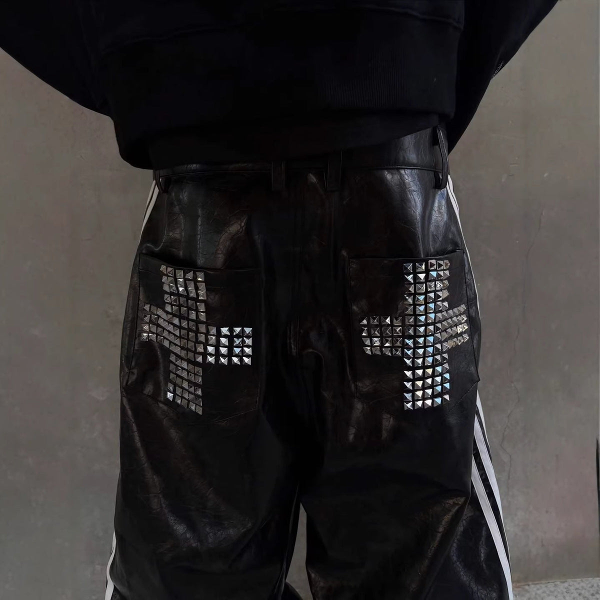 LEATHER STUD WIDE PANTS