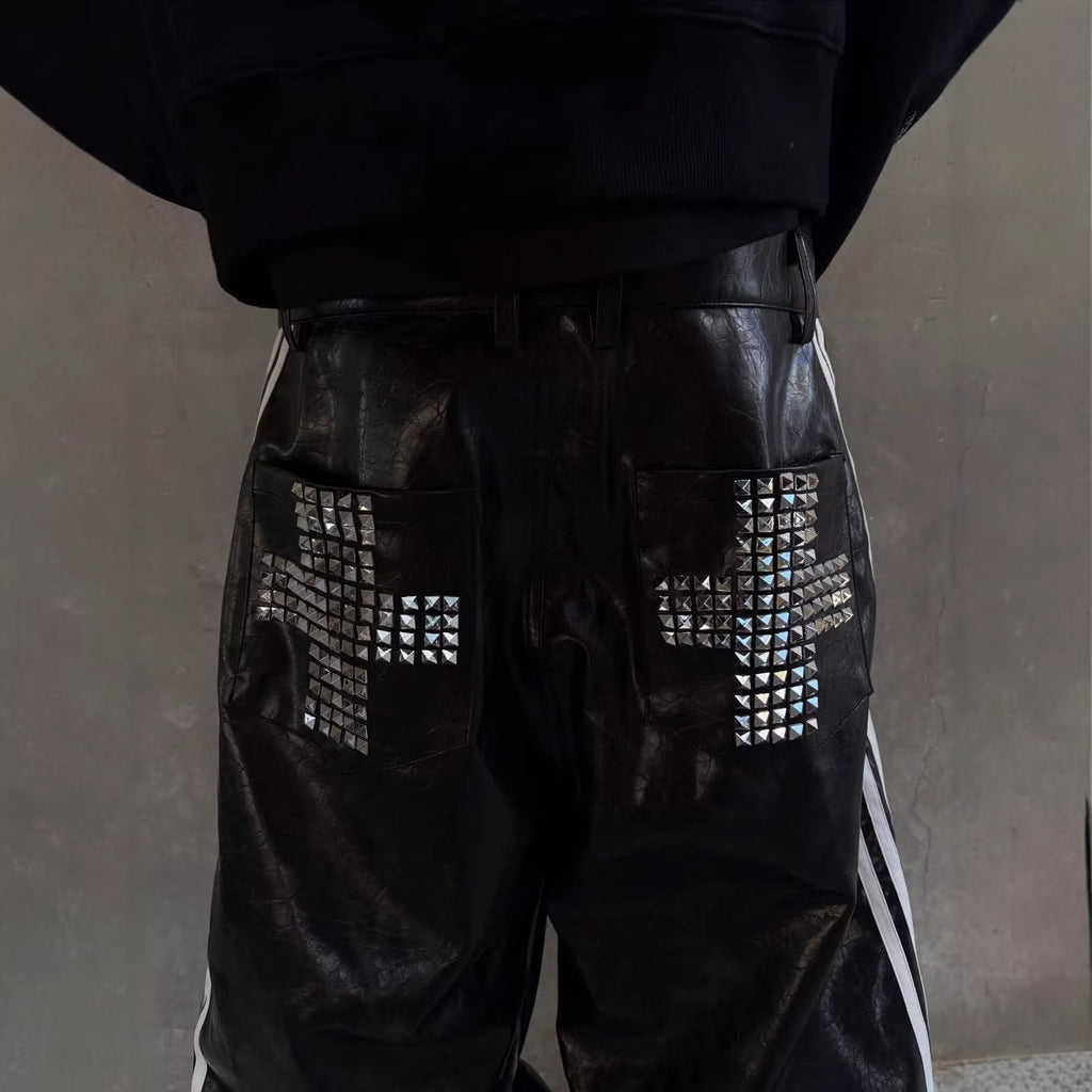 LEATHER STUD WIDE PANTS