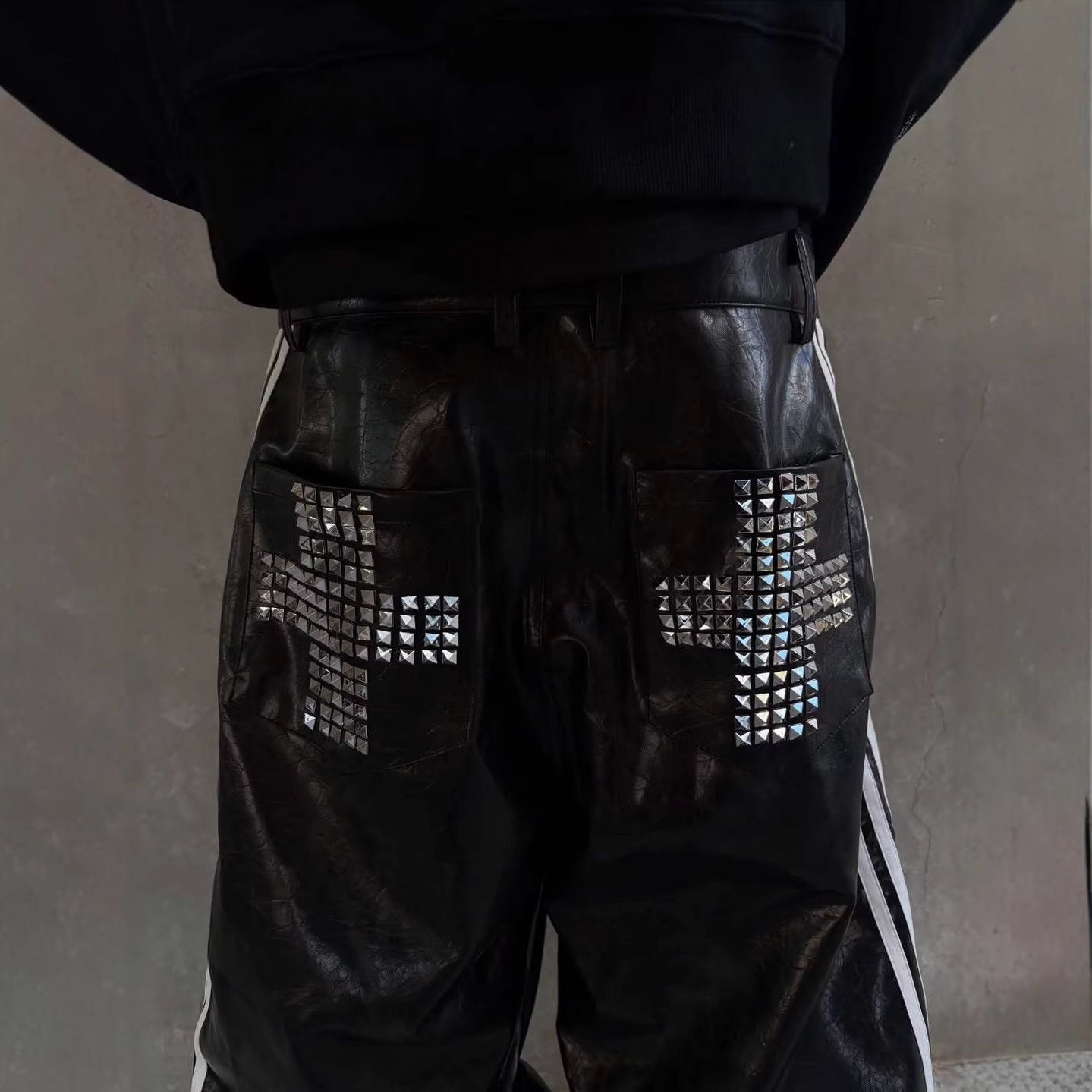 LEATHER STUD WIDE PANTS