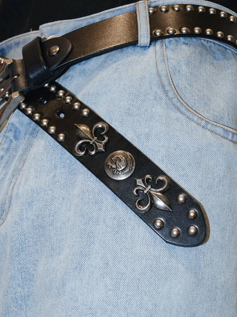 FLEUR STUDDED LEATHER DROP BELT