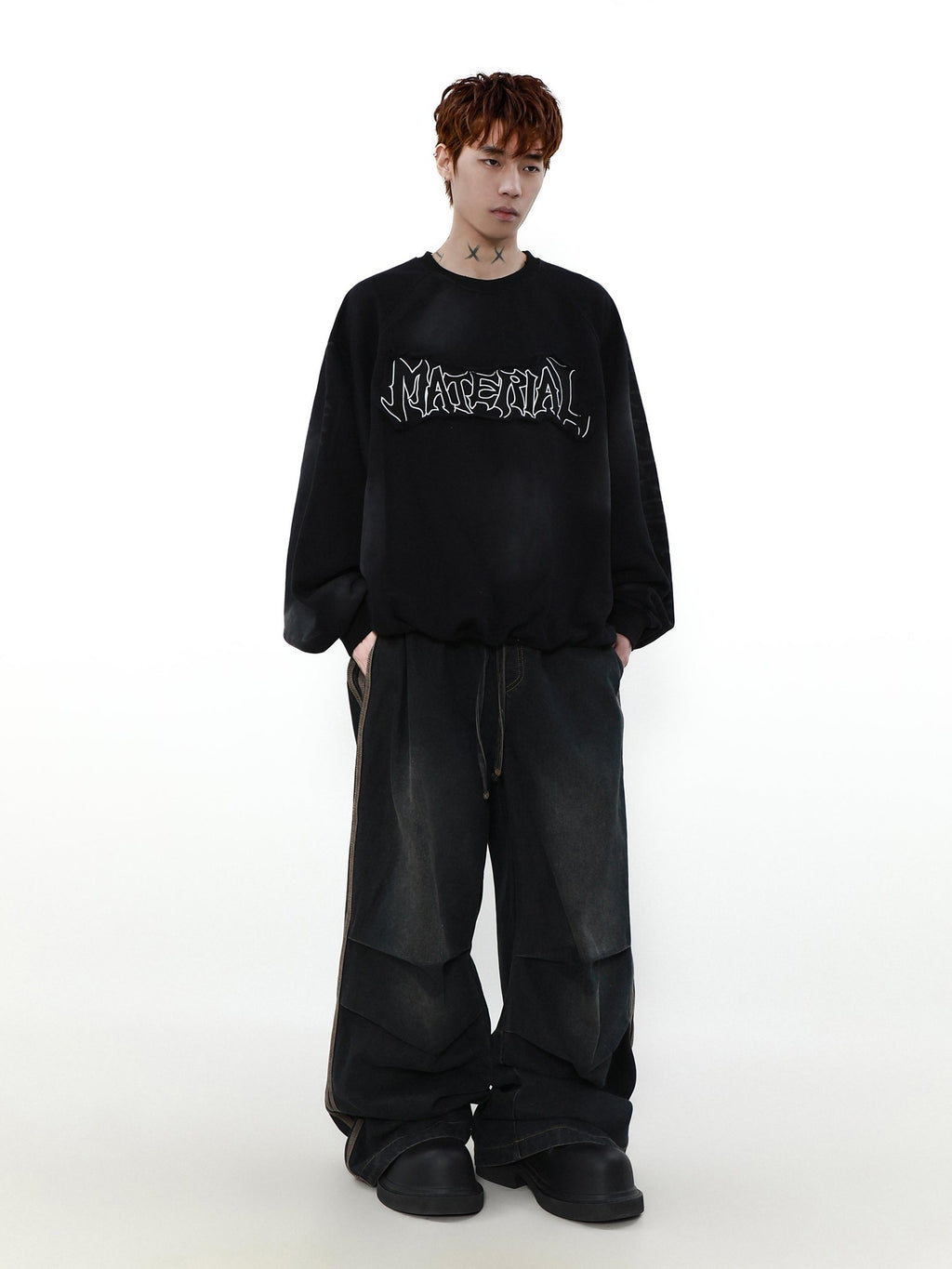 ACID WASHED INITIAL SWEATER
