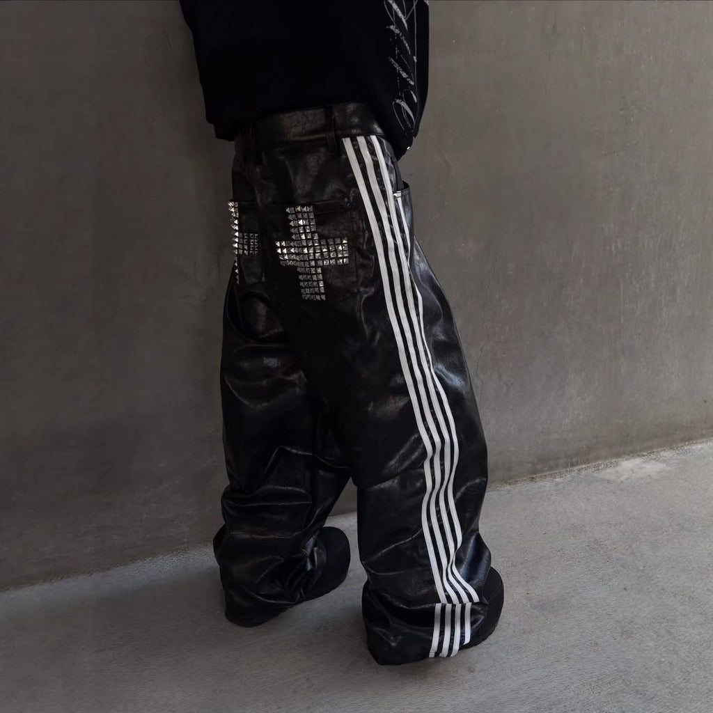 LEATHER STUD WIDE PANTS