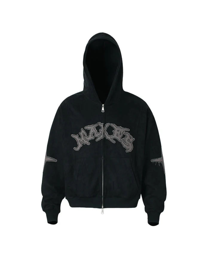 EMBROIDERED SUEDE ZIPPED HOODIE