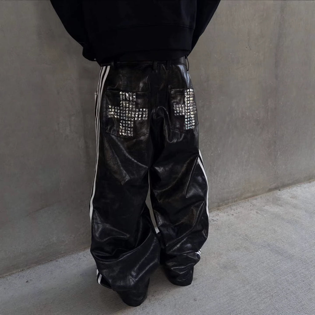 LEATHER STUD WIDE PANTS