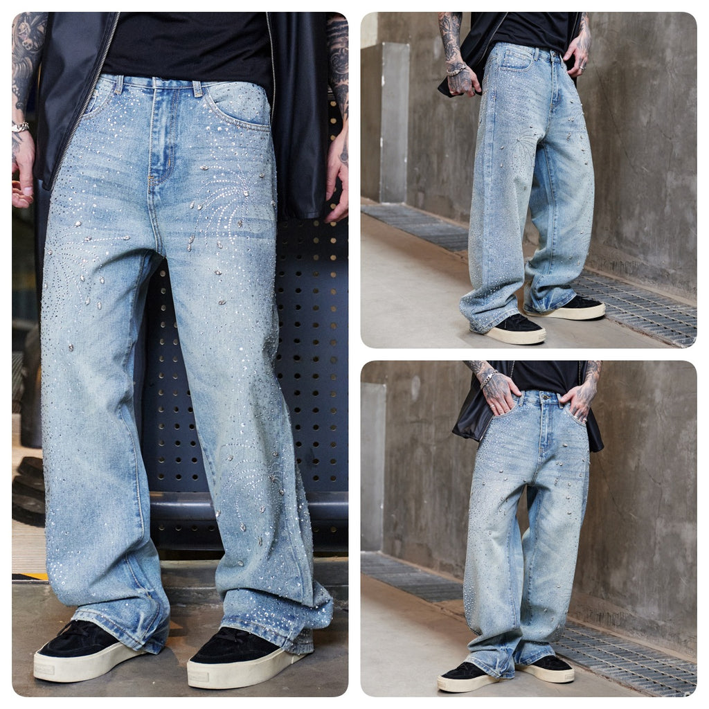 BLOSSOM ART RHINESTONE DENIM PANTS