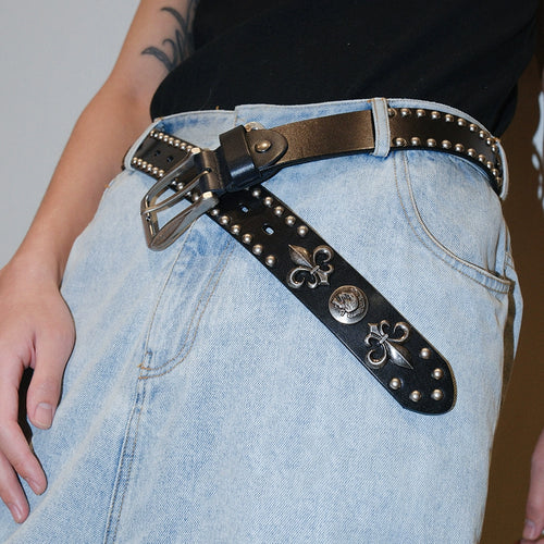 FLEUR STUDDED LEATHER DROP BELT｜スタッズベルト レザー パンク