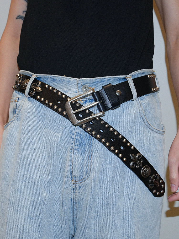 FLEUR STUDDED LEATHER DROP BELT｜スタッズベルト レザー パンク