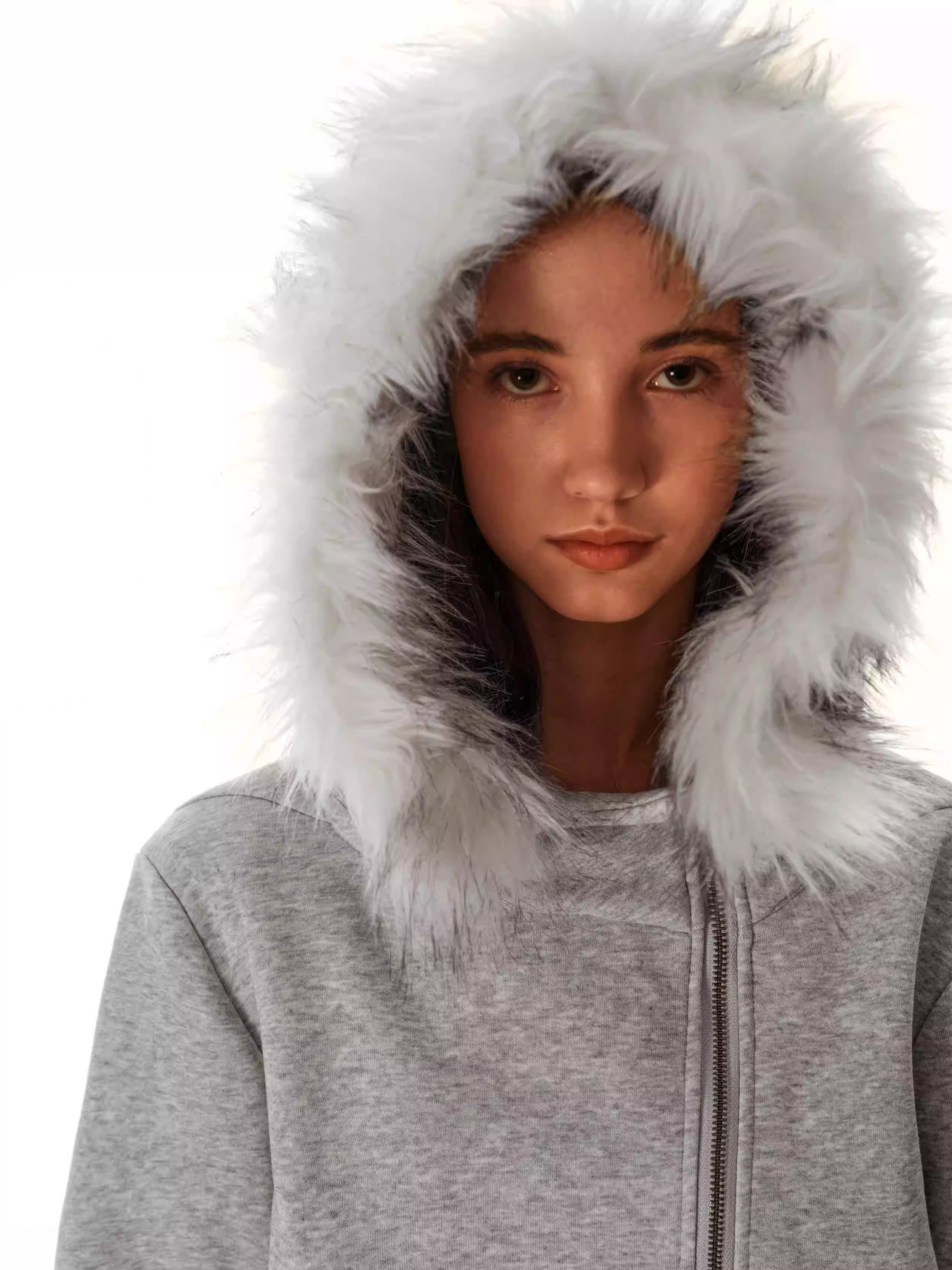 FAUX FUR HOOD ZIP JACKET