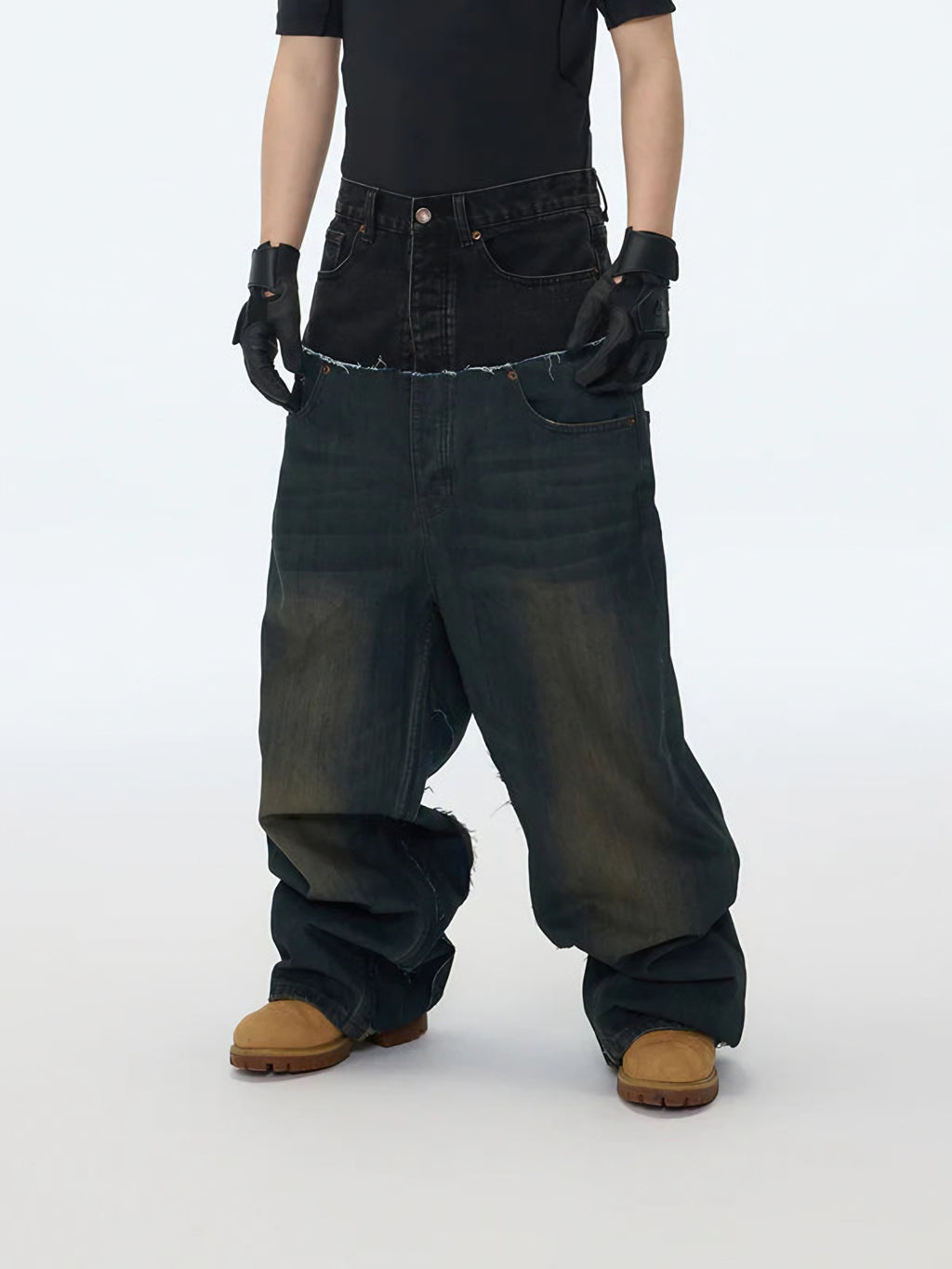 TWO-TONE WIDE JEANS