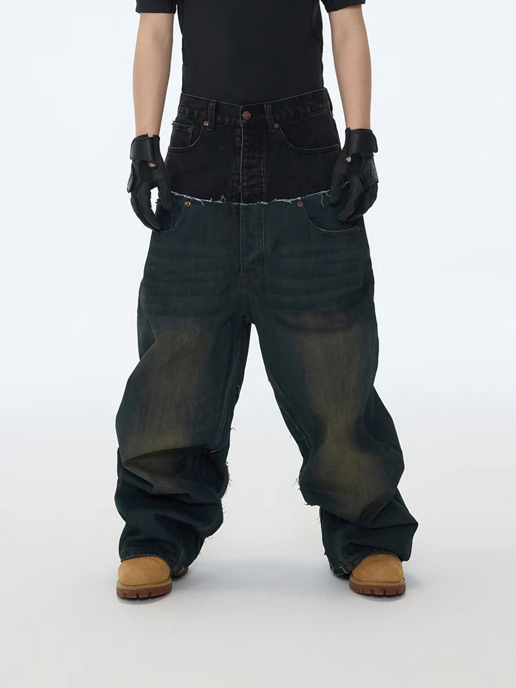 TWO-TONE WIDE JEANS