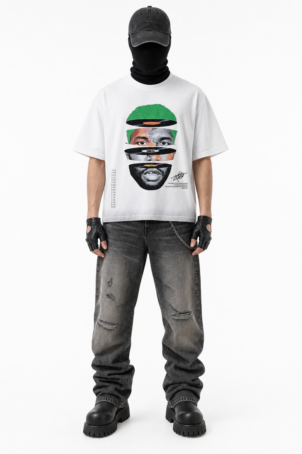 LUNESTRA TEE × RUGGED DAMAGE DENIM PANTS コーディネート