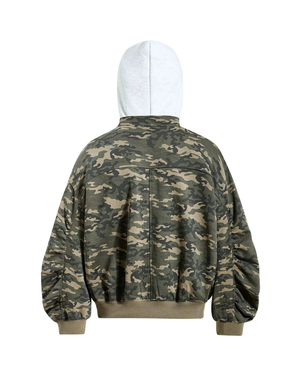 CAMO HOODED ZIP BOMBER JACKET