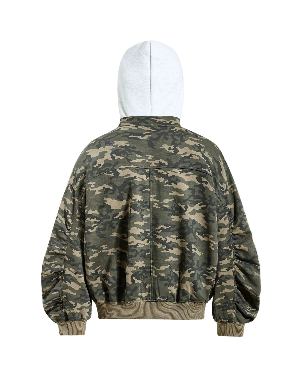 CAMO HOODED ZIP BOMBER JACKET