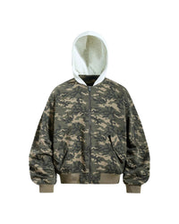 CAMO HOODED ZIP BOMBER JACKET