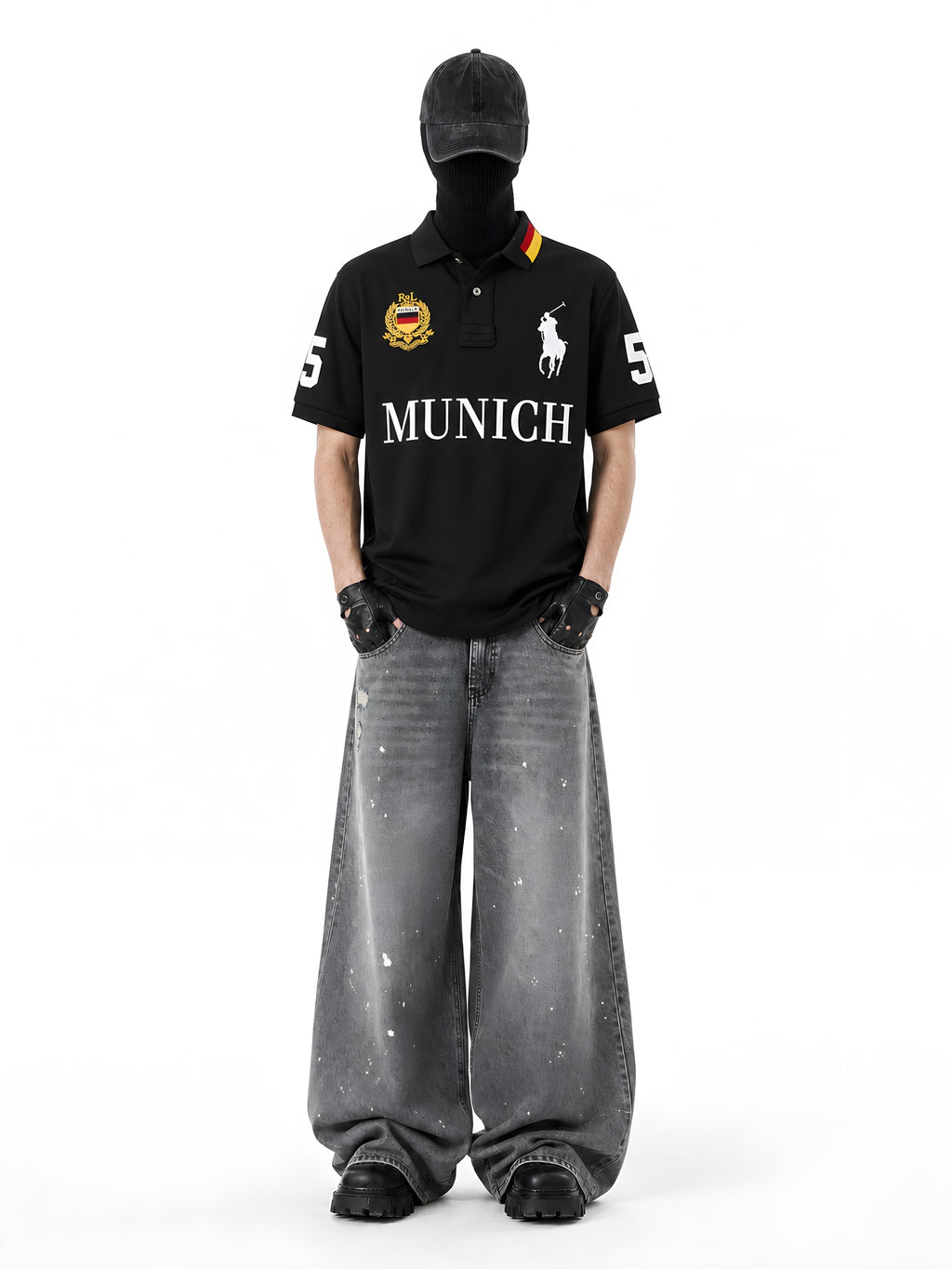 MUNICH FLAG COLLAR POLO 着用・全身