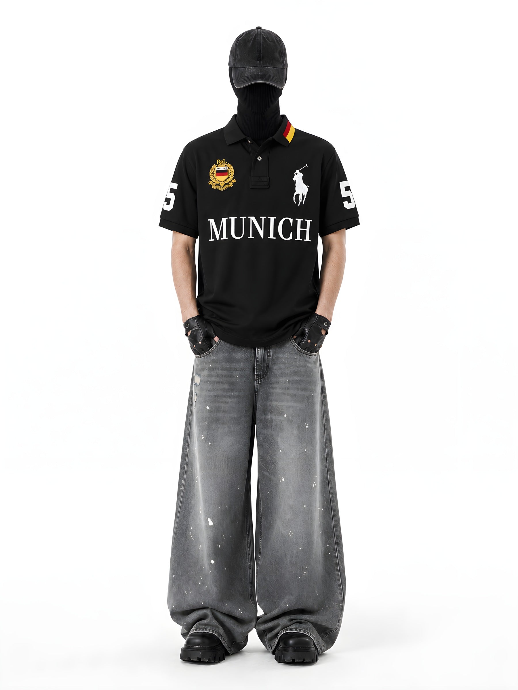 MUNICH FLAG COLLAR POLO 着用・全身