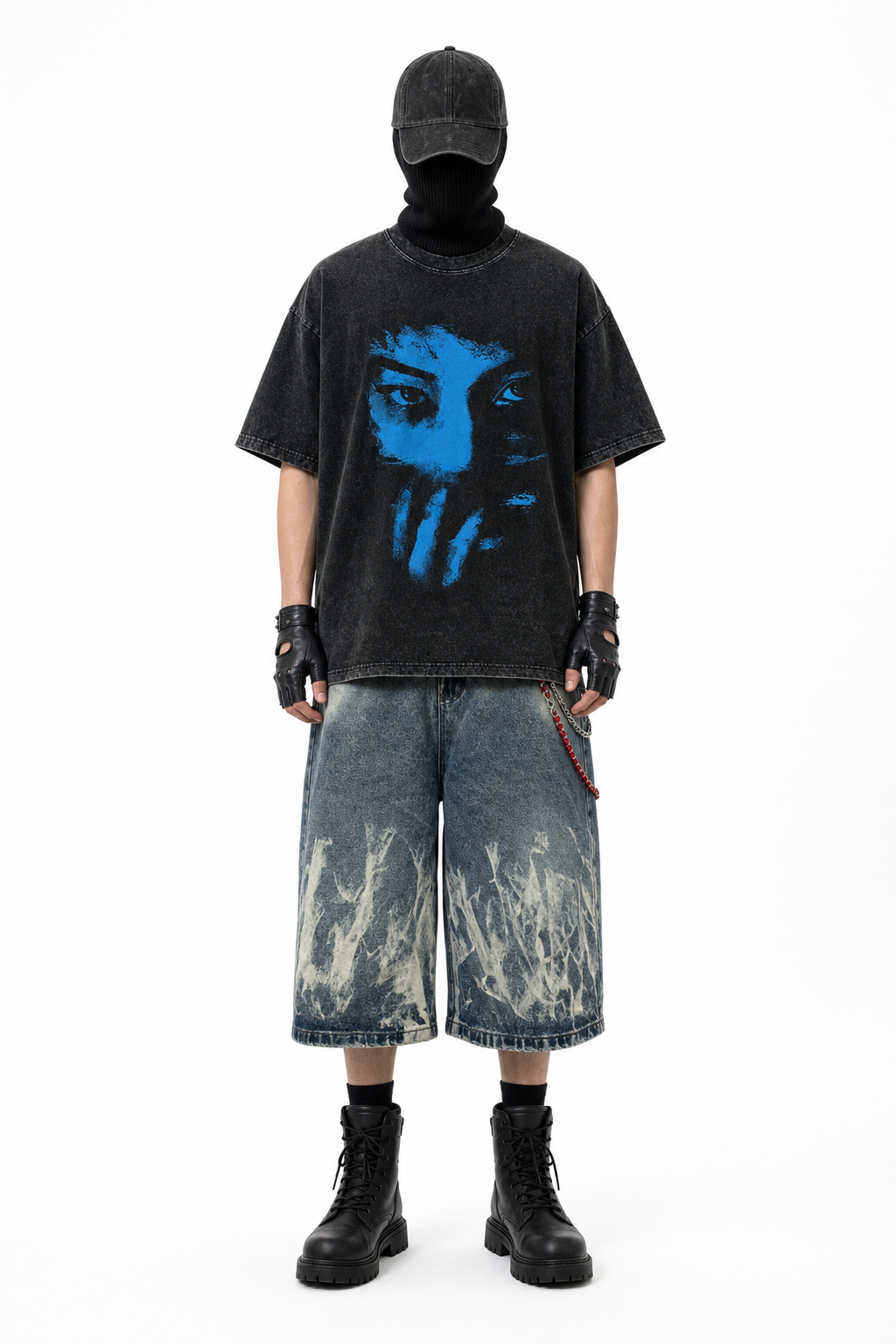 NAZORIN TEE × VORTEX BAGGY SHORTS コーディネート
