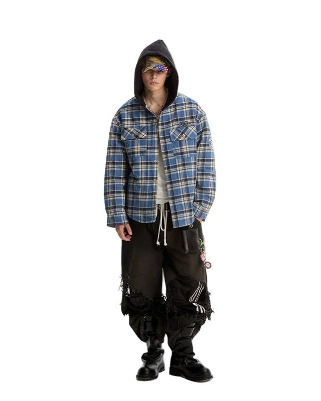 HIGHLAND PLAID HOODED SHIRT JACKET