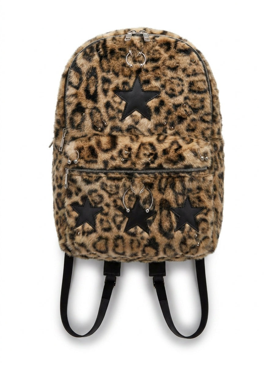 LEOPARD FUR STAR STUD BACKPACK