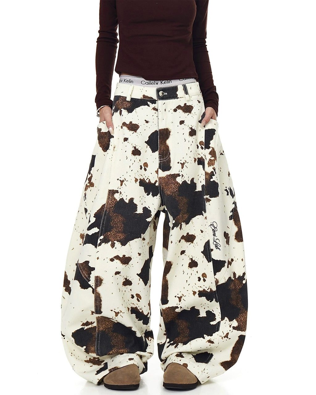OXLETH COWHIDE PRINT WIDE PANTS