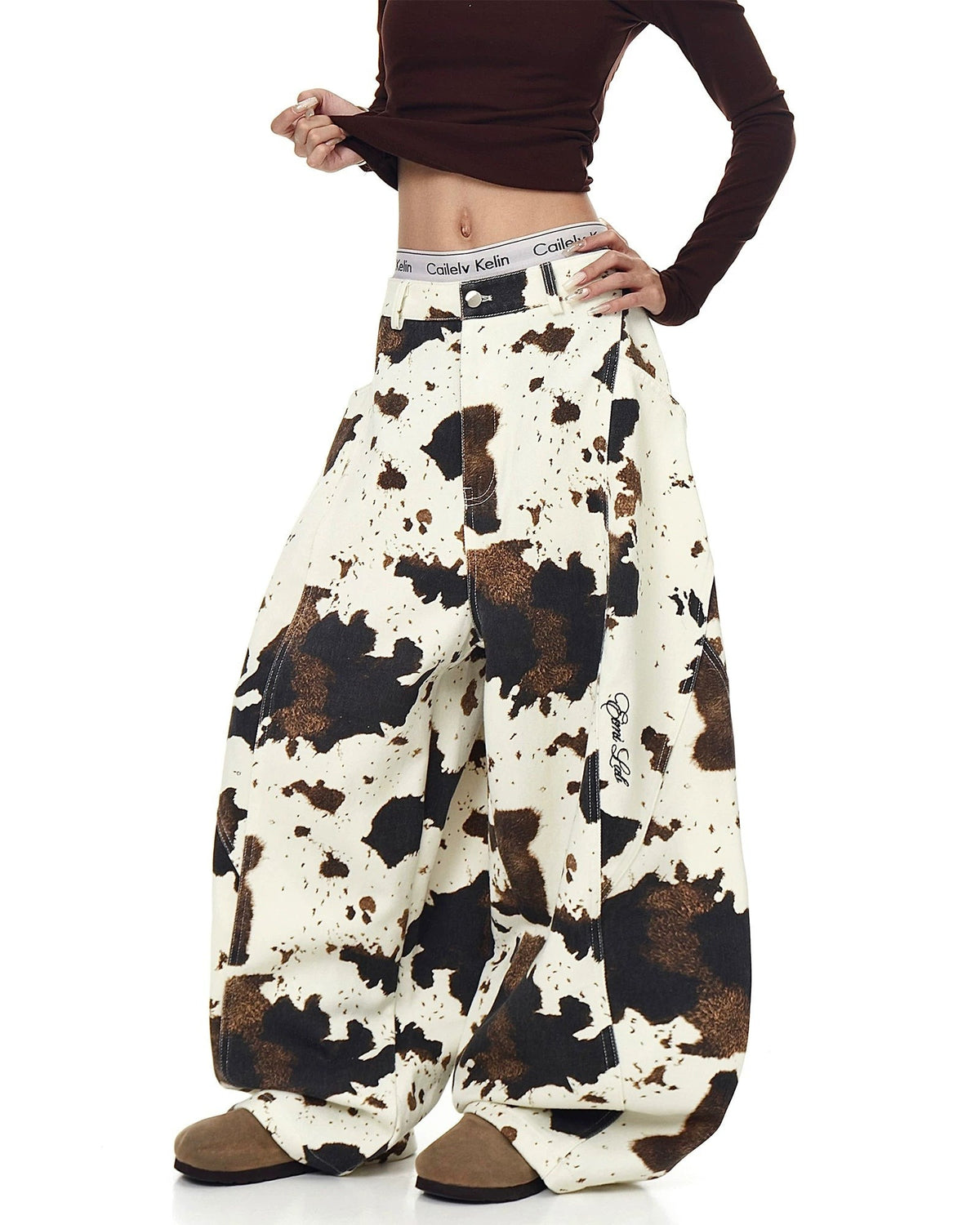 OXLETH COWHIDE PRINT WIDE PANTS