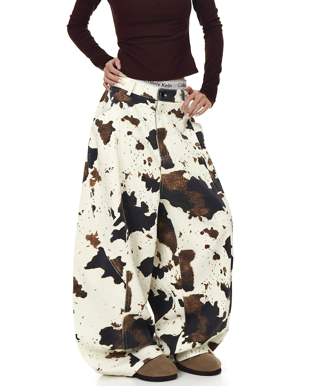 OXLETH COWHIDE PRINT WIDE PANTS