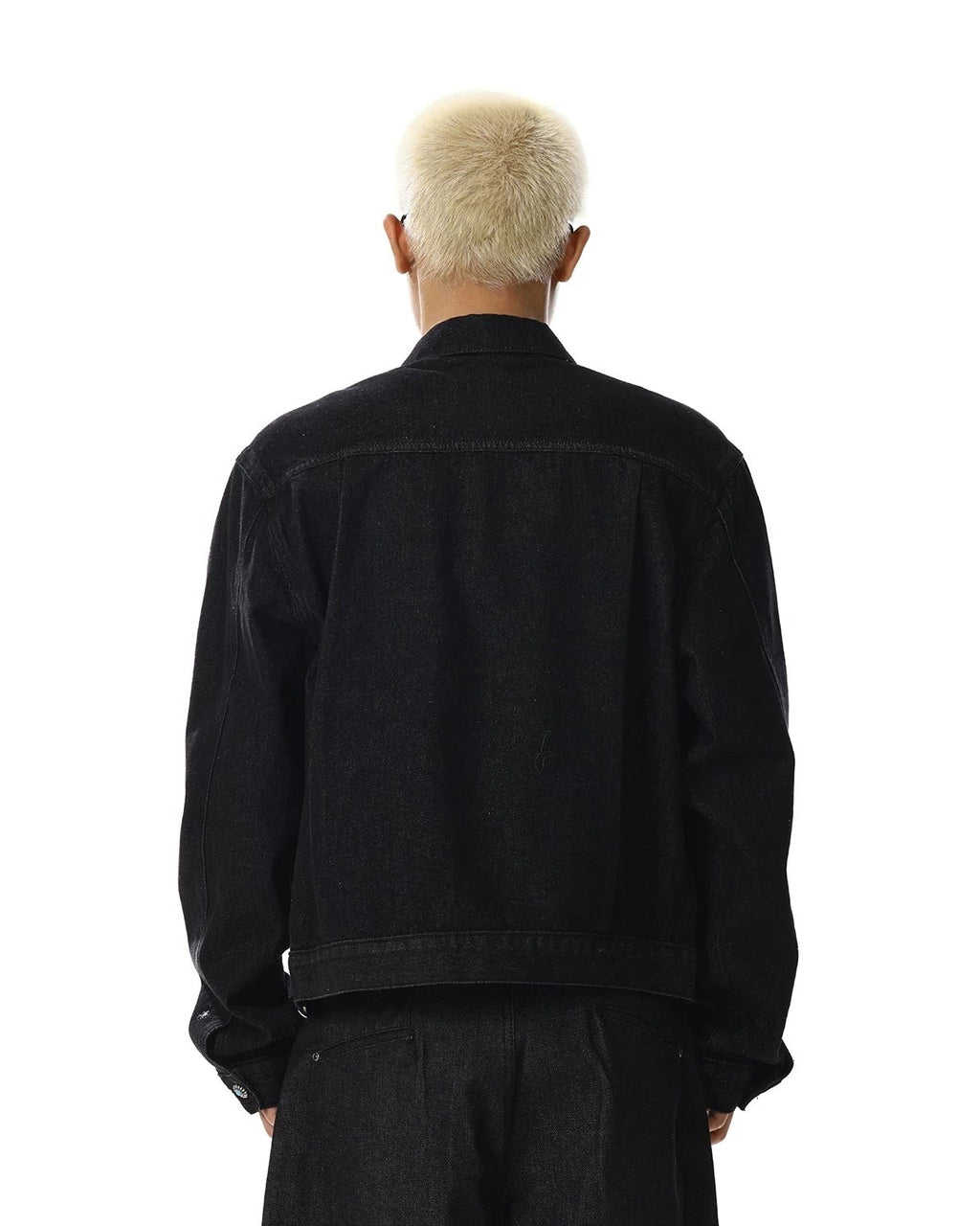 PIN PLEATED DARK DENIM JACKET