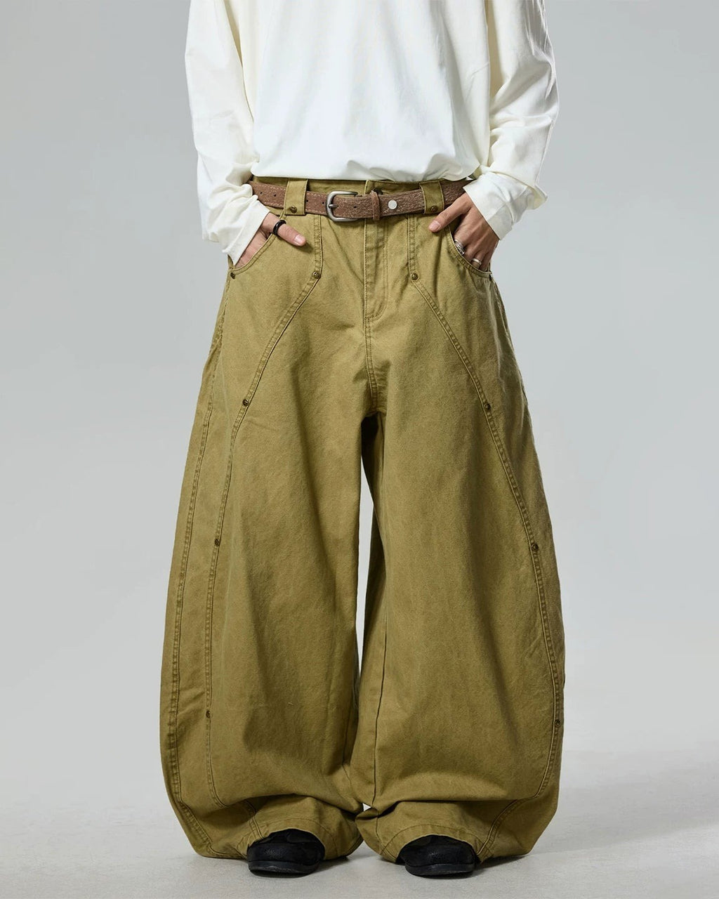 RIVET WASHED BALLOON PANTS