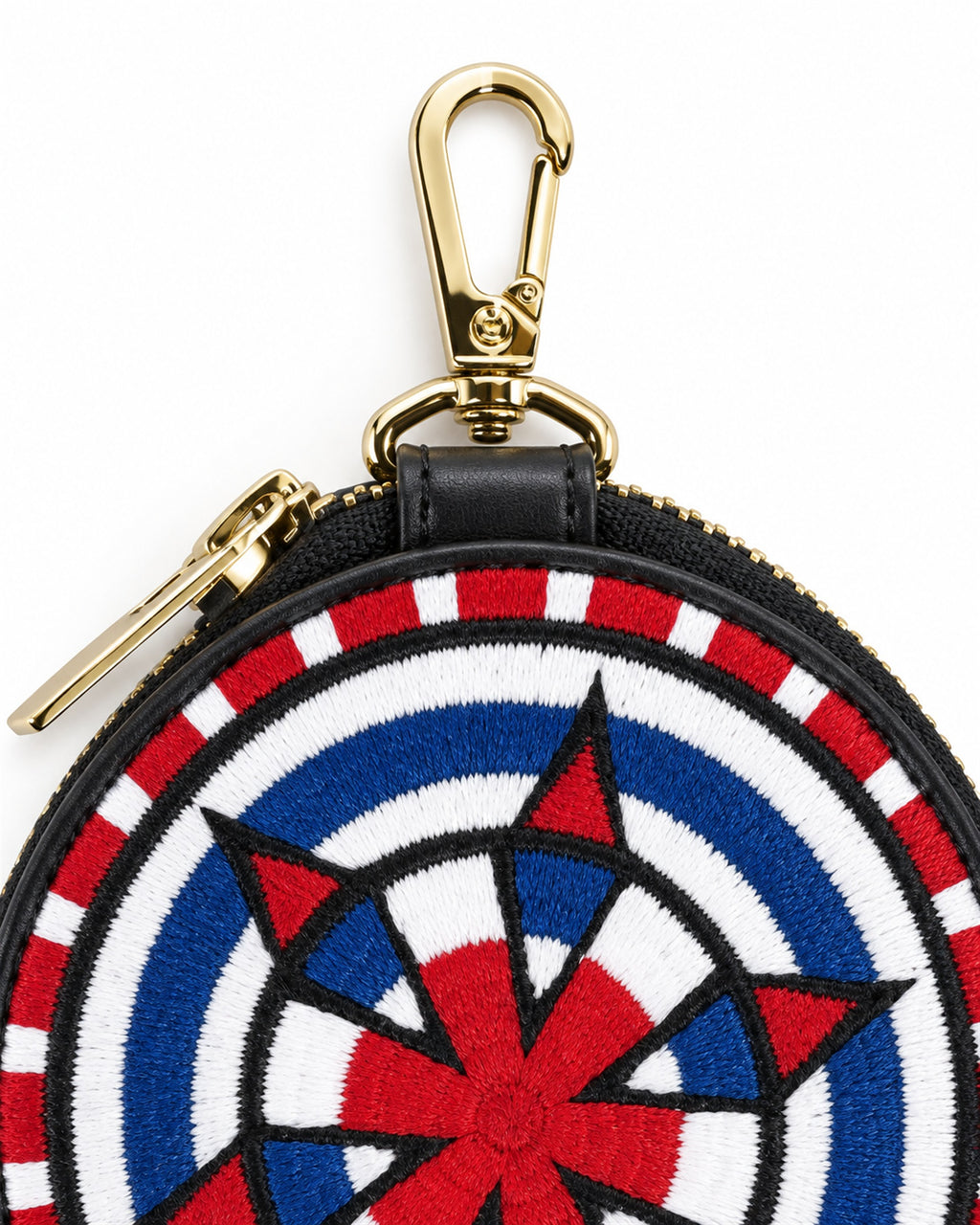 ROUND EMBROIDERY COIN CASE Blue 金具ディテール