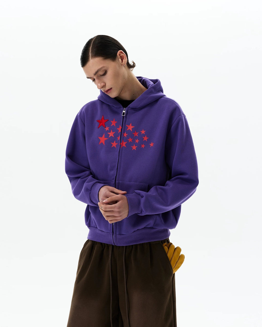 STAR PRINT PURPLE ZIP HOODIE