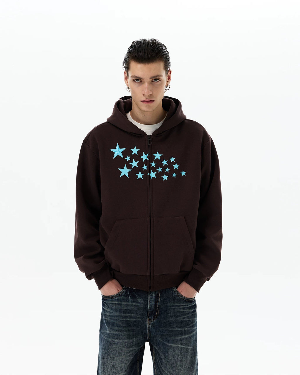 STAR PRINT PURPLE ZIP HOODIE