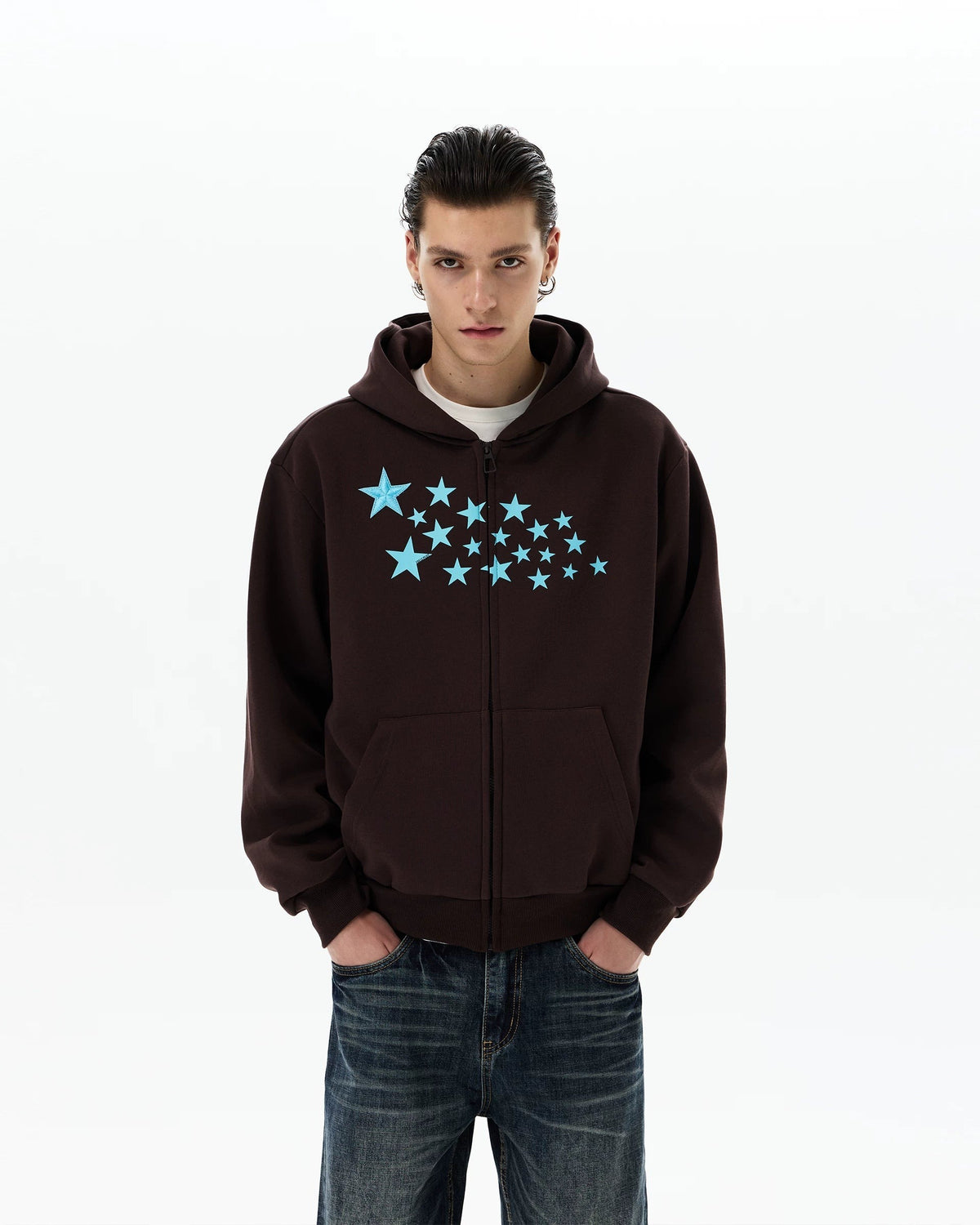 STAR PRINT PURPLE ZIP HOODIE