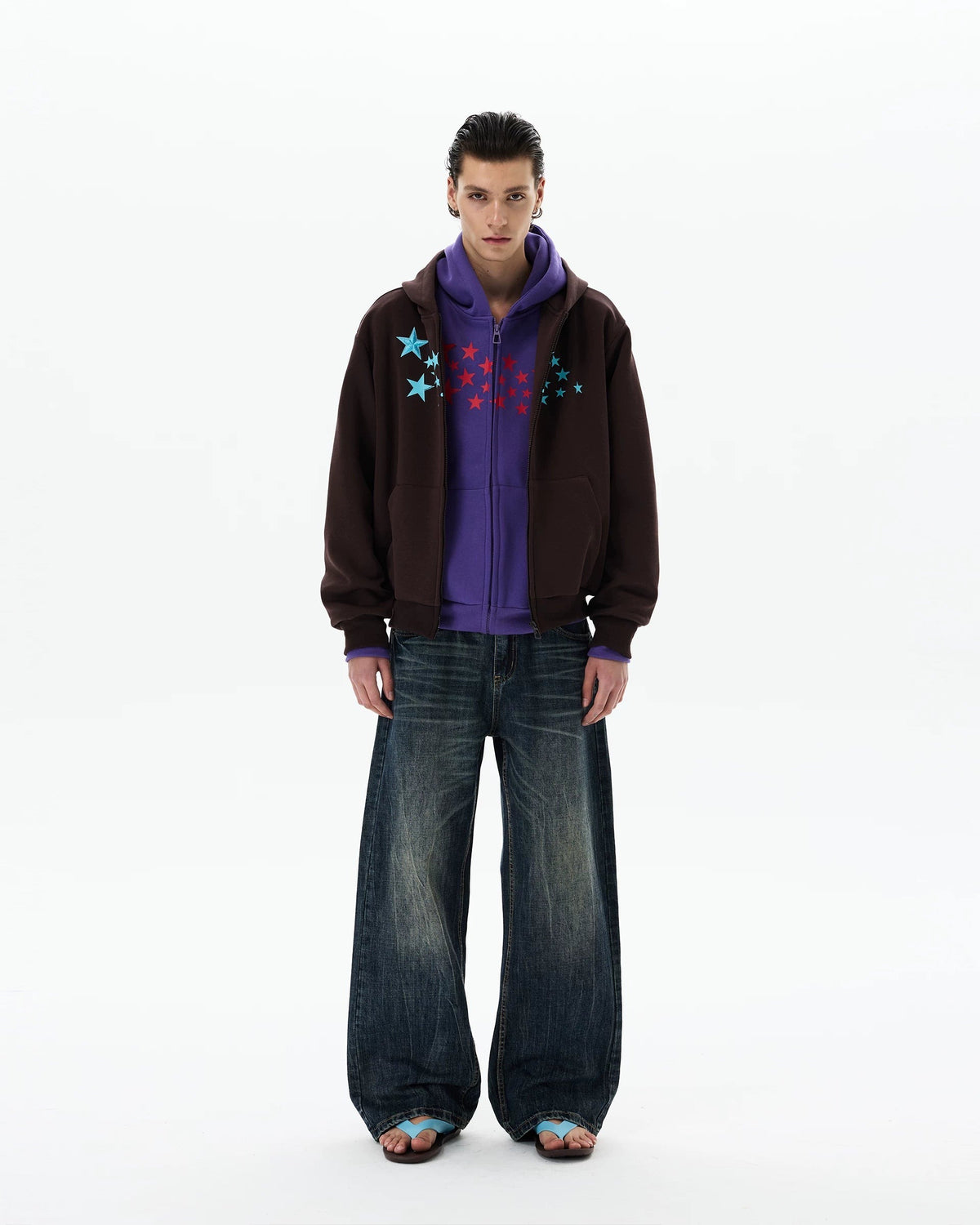 STAR PRINT PURPLE ZIP HOODIE