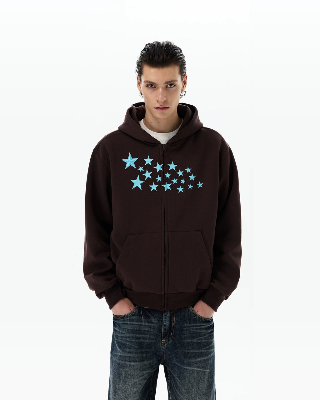 STAR PRINT PURPLE ZIP HOODIE