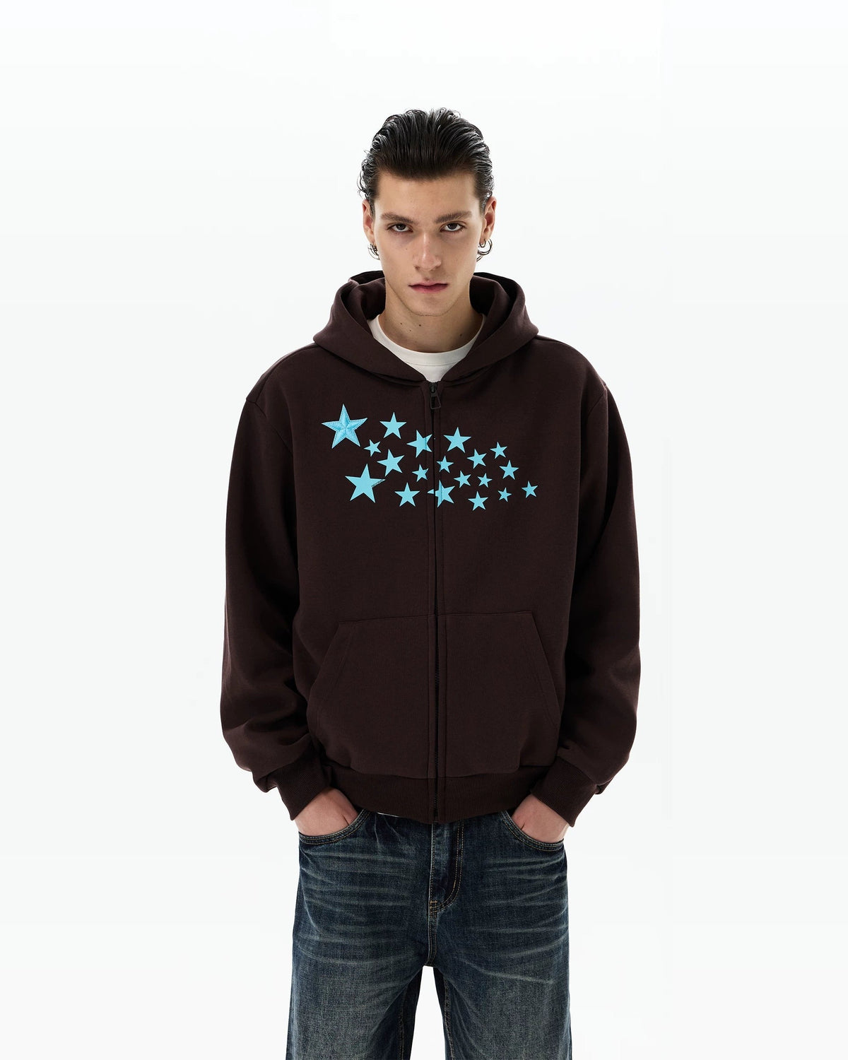 STAR PRINT PURPLE ZIP HOODIE