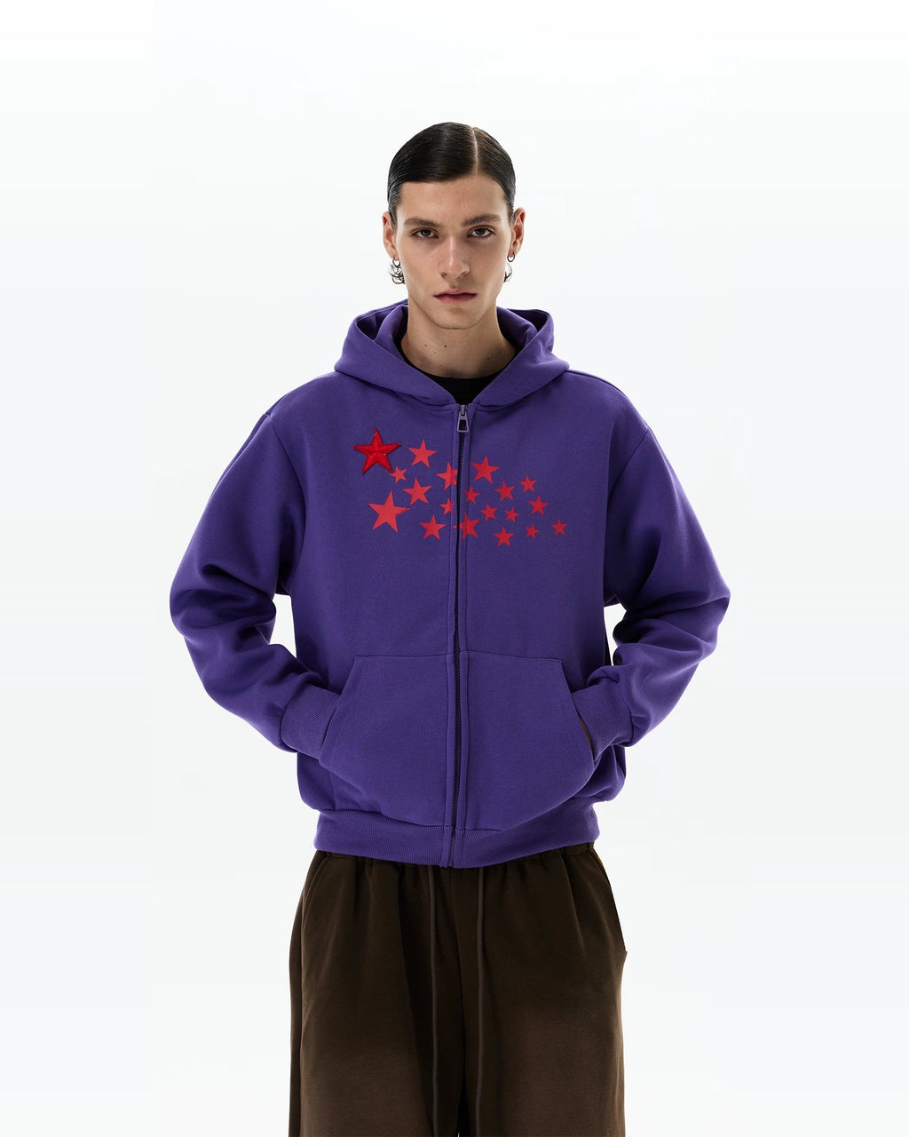 STAR PRINT PURPLE ZIP HOODIE