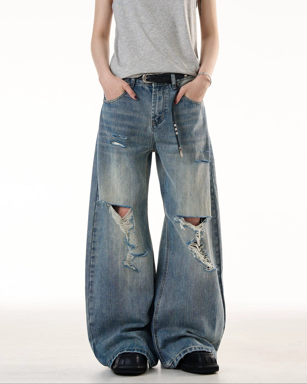 WASTELAND RIPPED WIDE DENIM