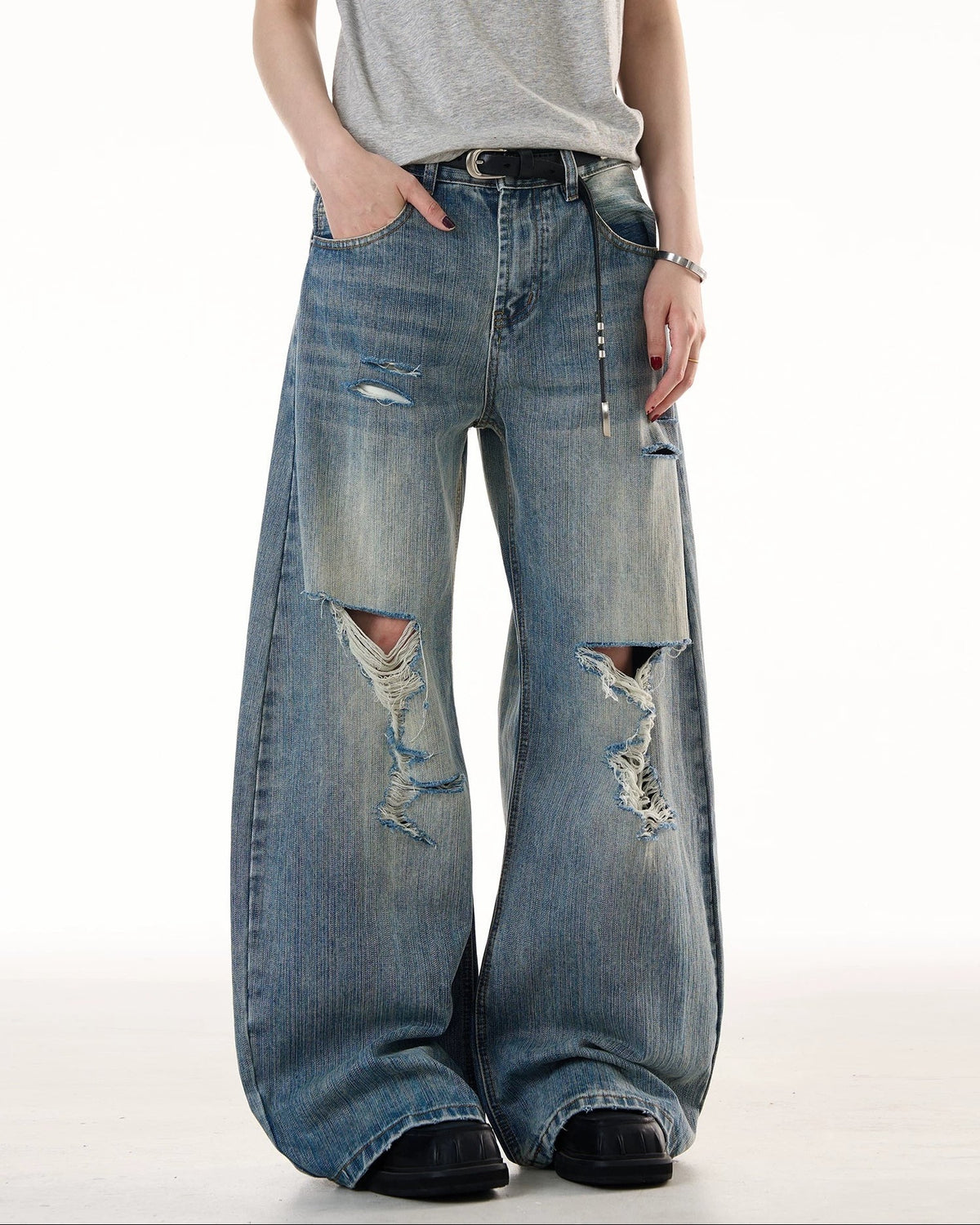 WASTELAND RIPPED WIDE DENIM