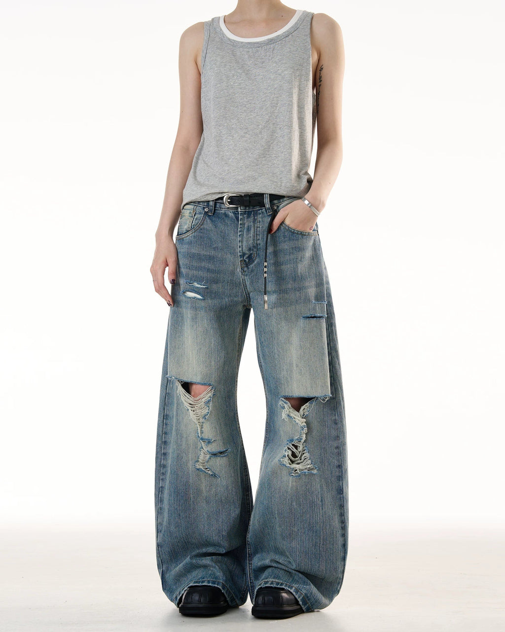 WASTELAND RIPPED WIDE DENIM